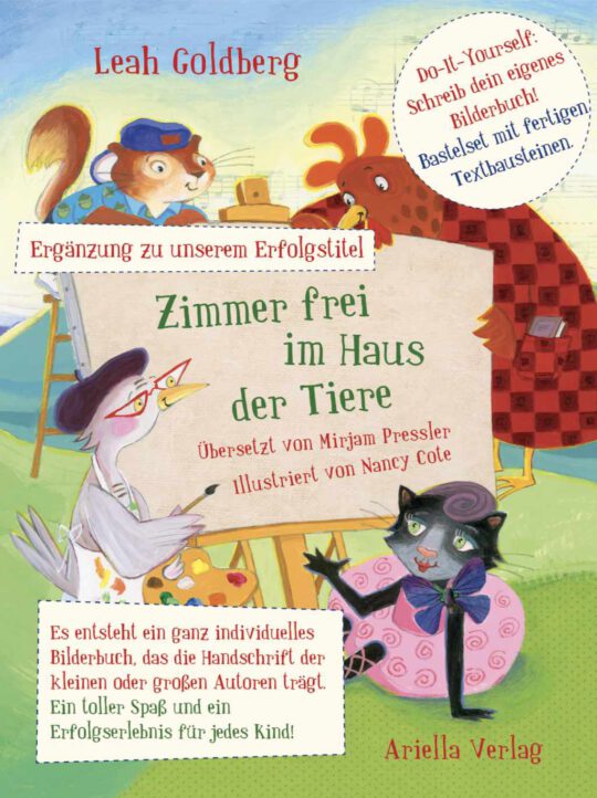 Cover, Bastelbuch, Zimmer frei im Haus der Tiere, Leah Goldberg, übersetzt von Mirjam Pressler, illustriert von Nancy Cole, ISBN 978-3-945530-19-1
